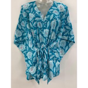 Light Blue shade Cotton Flower Print Cotton Nursing-Friendly Kaftan Top