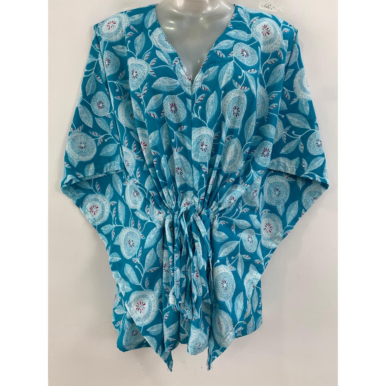 Light Blue shade Cotton Flower Print Cotton Nursing-Friendly Kaftan Top