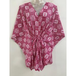 Pink shade Dotted square Flower Bunch Print Cotton Nursing-Friendly Kaftan Top
