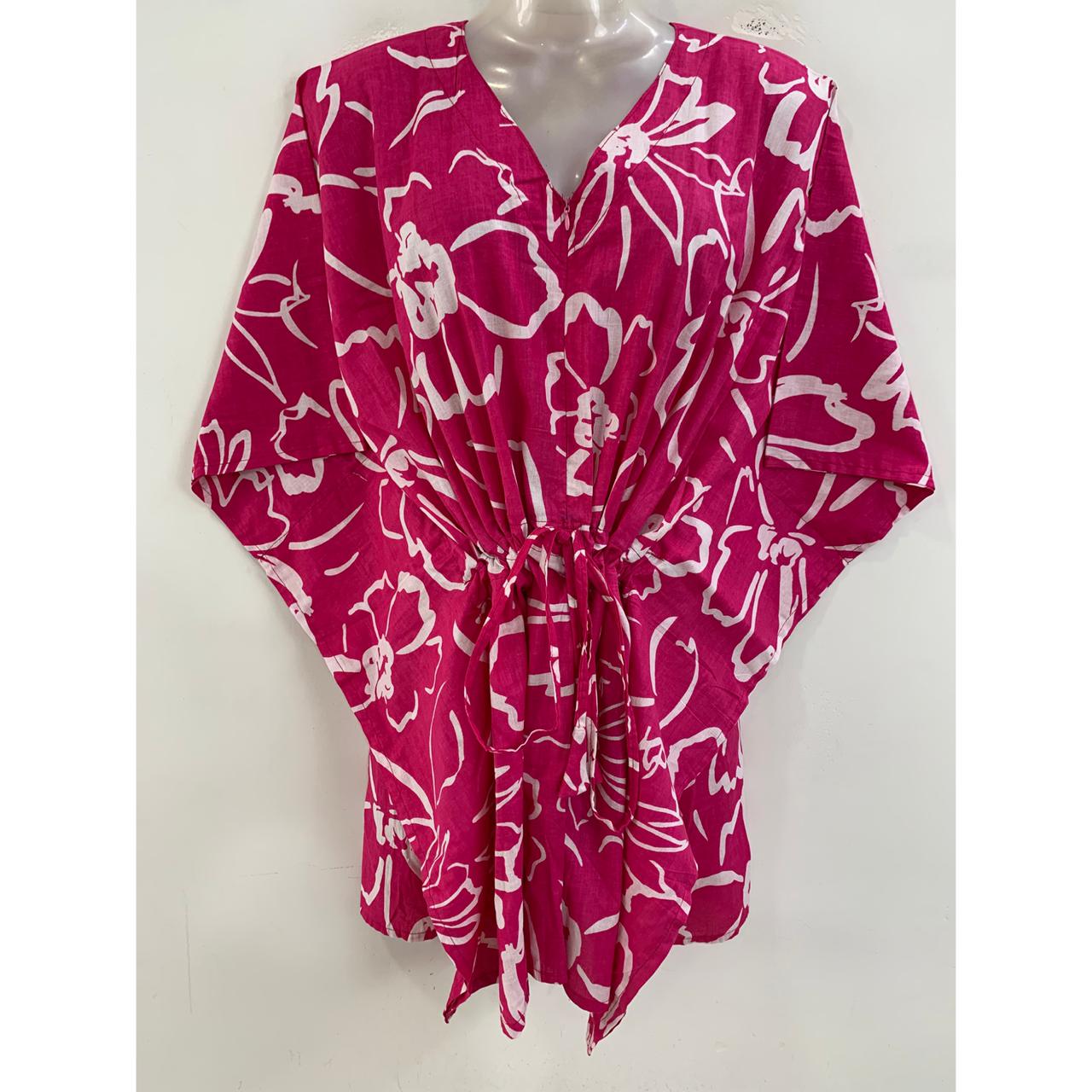 Pink shade Big Flower Outliner Print Cotton Nursing-Friendly Kaftan Top