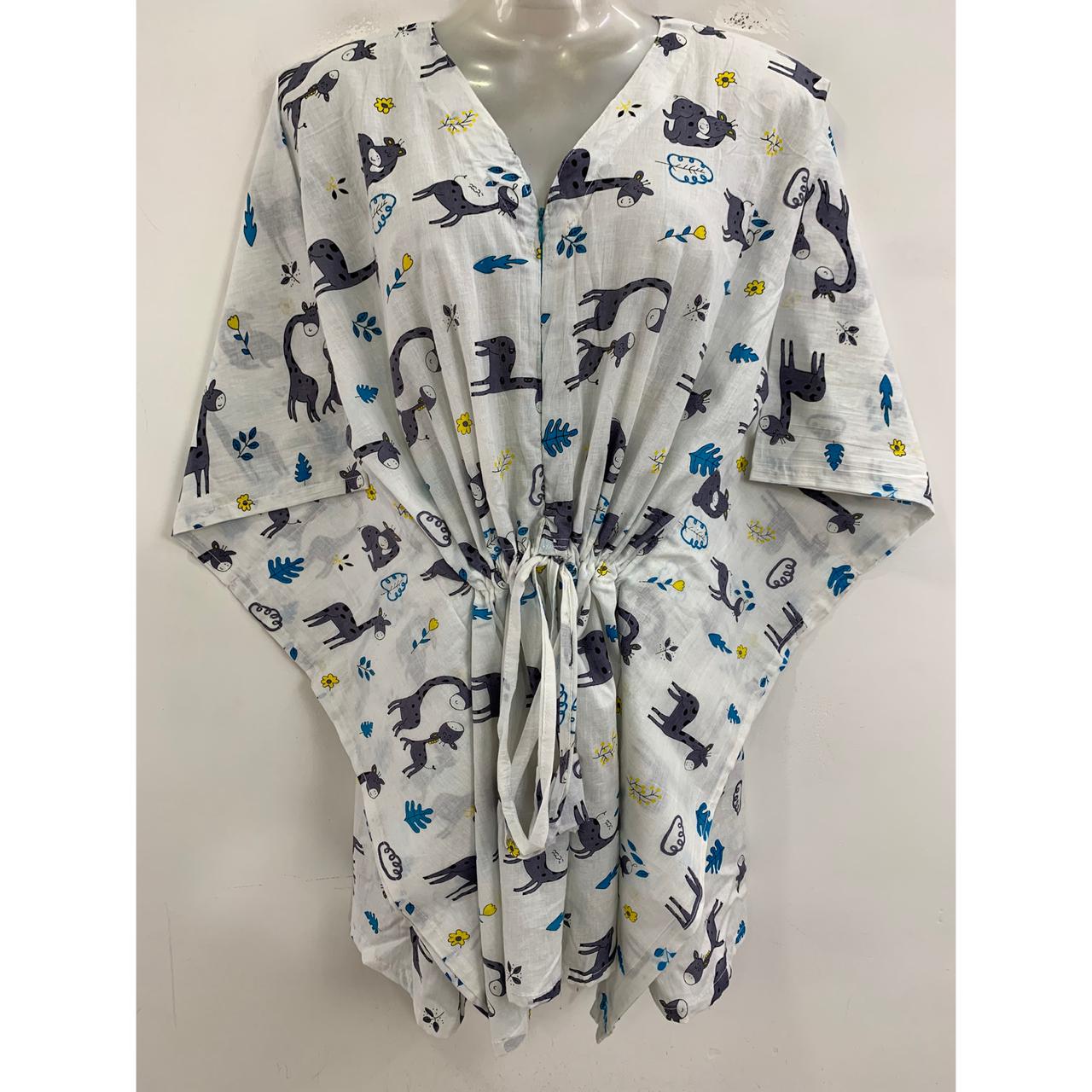 White shade Cute Grey Giraffe Print Cotton Nursing-Friendly Kaftan Top