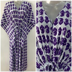 Purple shade Single Leafy Print Cotton Maternity Nursing Kaftan