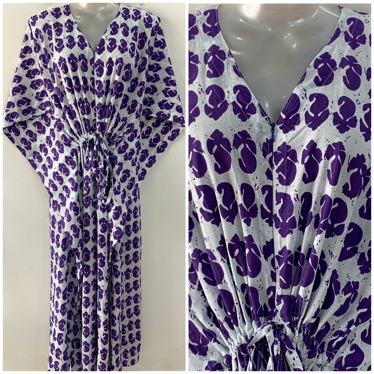 Purple shade Single Leafy Print Cotton Maternity Nursing Kaftan