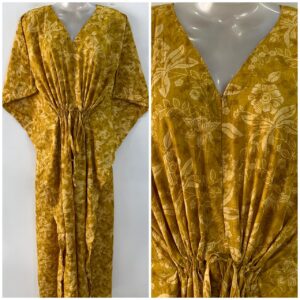 Mustard Yellow shade Creme flower Garden Print Cotton Maternity Nursing Kaftan