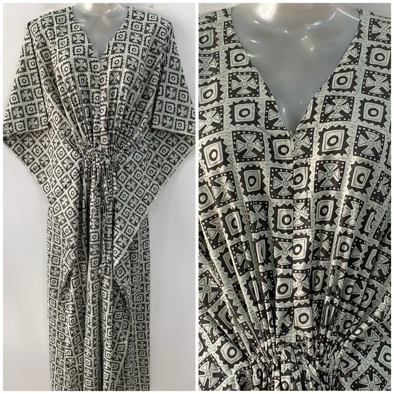 Grey shade Block Boho Print Cotton Maternity Nursing Kaftan