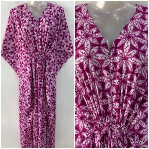 Purple shade Dotted Daisy Flower Print Cotton Maternity Nursing Kaftan