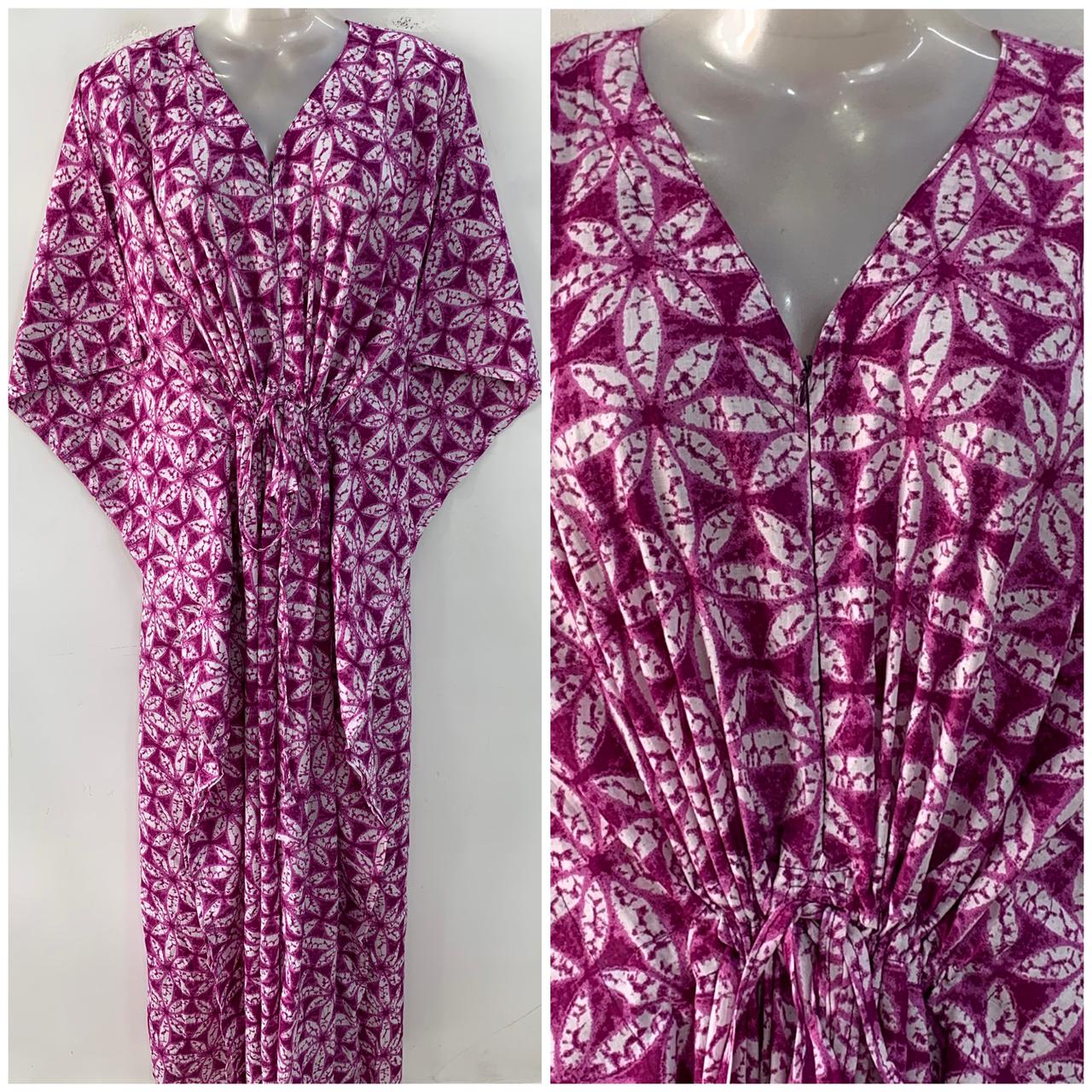 Purple shade Dotted Daisy Flower Print Cotton Maternity Nursing Kaftan