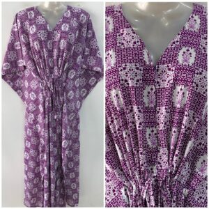 Purple shade Block Flower Bunch Print Cotton Maternity Nursing Kaftan