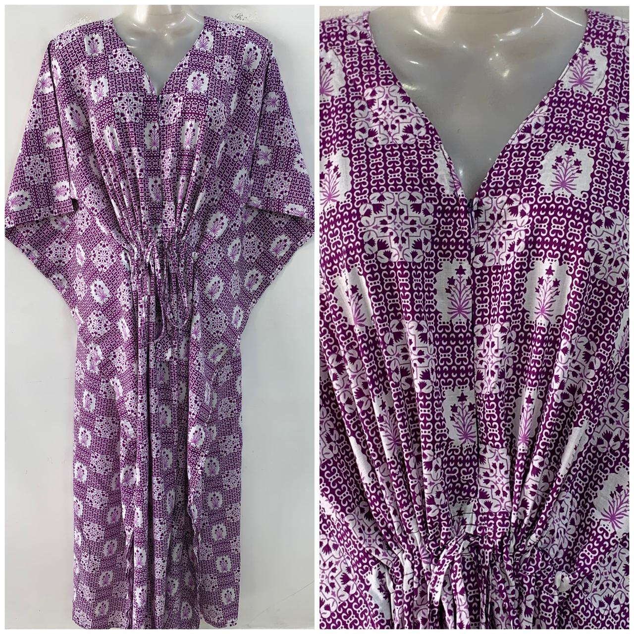 Purple shade Block Flower Bunch Print Cotton Maternity Nursing Kaftan