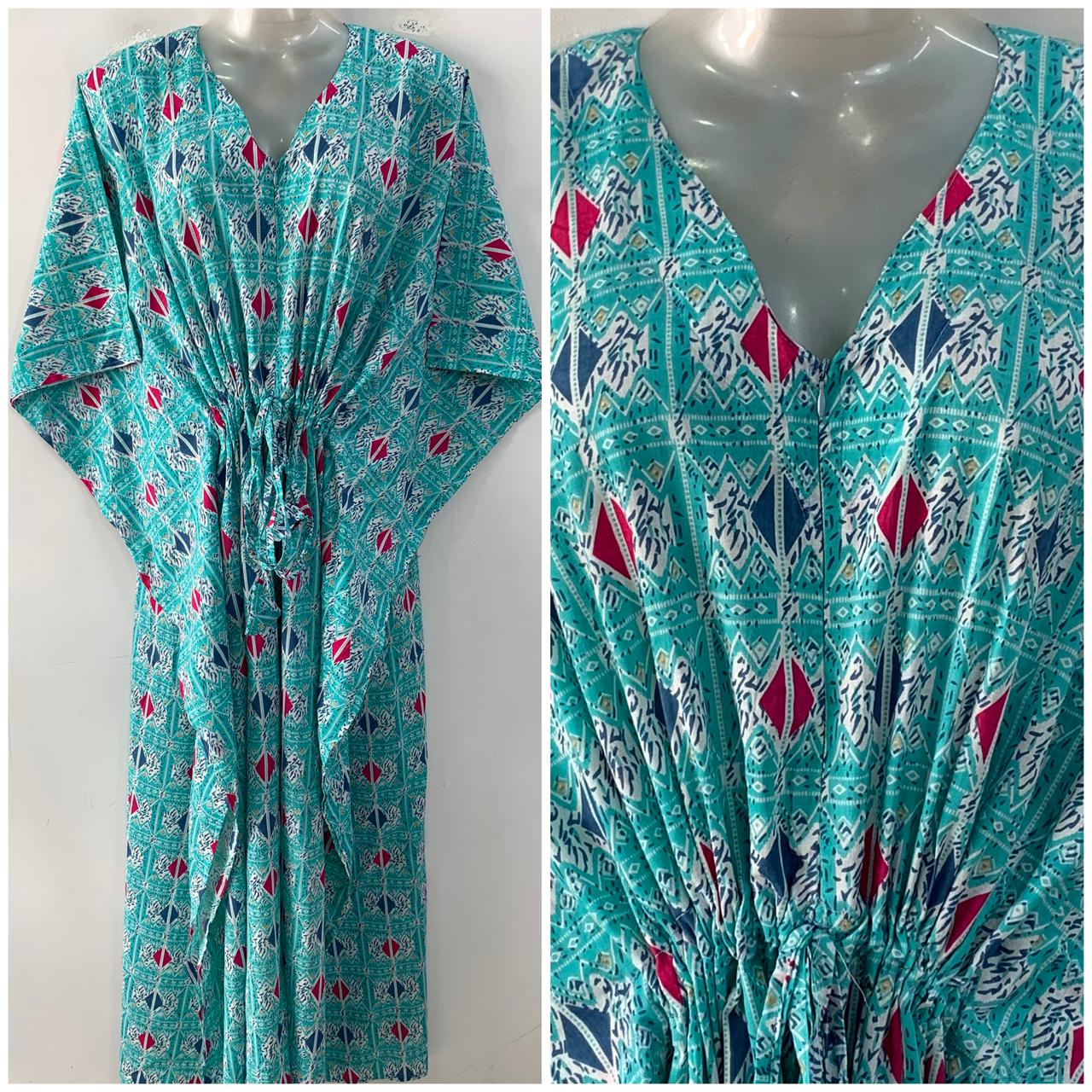 Seagreen shade Pink-Blue Kite Print Cotton Maternity Nursing Kaftan