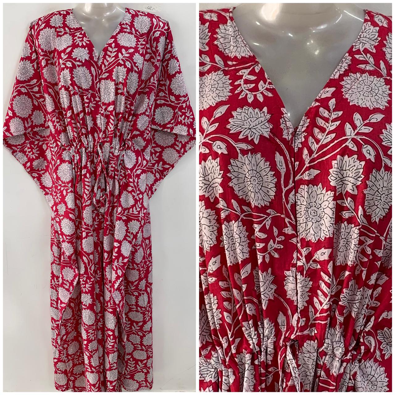Pink Shade Daisy Flower Print Cotton Maternity Nursing Kaftan