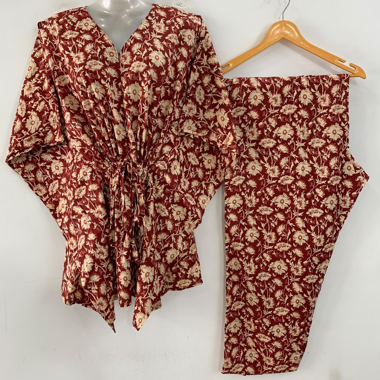 Red Shade Flower Bale Jungle Print Cotton Maternity Kaftan Co-Ord Set