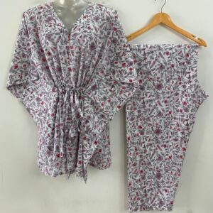 White shade Grey Flower Bale Jungle Print Cotton Maternity Kaftan Co-Ord Set