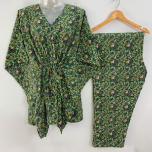 Fresh Green shade BlackBerry Flower Jungle Print Cotton Maternity Kaftan Co-Ord Set