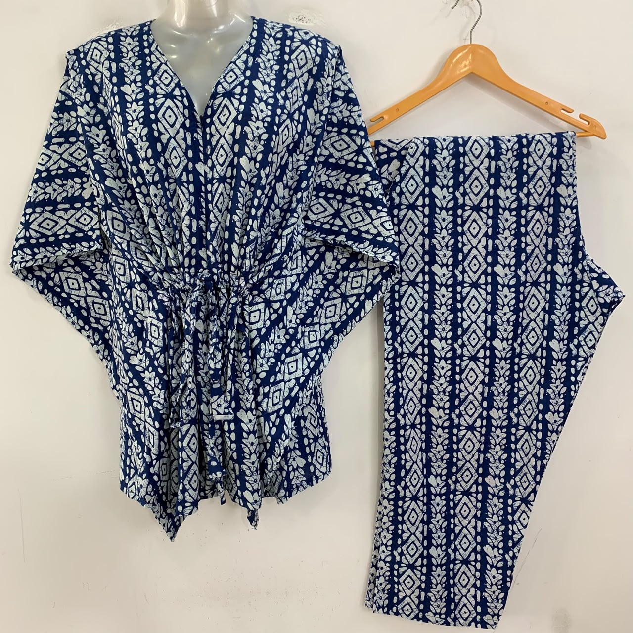 Blue shade Lining Batik Print Cotton Maternity Kaftan Co-Ord Set