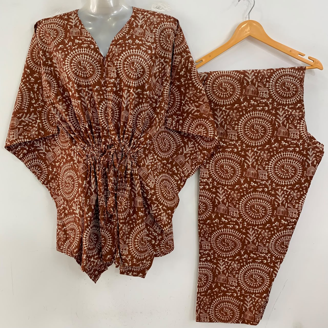 Brown shade Mandala Boho Print Cotton Maternity Kaftan Co-Ord Set