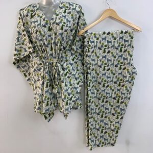Off White shade Grey-Black Animal Print Cotton Maternity Kaftan Co-Ord Set