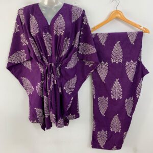 Dark Purple shade Corn Stem Print Cotton Maternity Kaftan Co-Ord Set