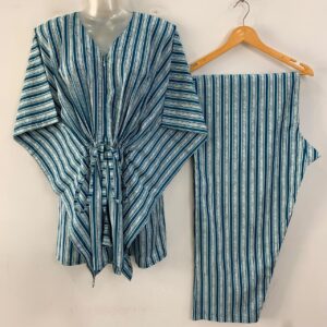 Blue shade Vertical Lining Print Cotton Maternity Kaftan Co-Ord Set