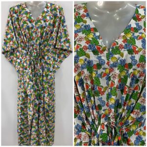 White shade Lemon Grapes Print Cotton Maternity Nursing Kaftan