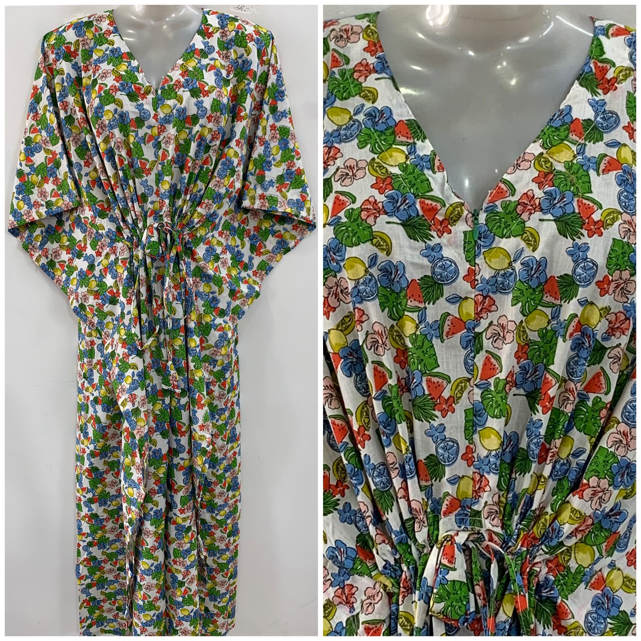 White shade Lemon Grapes Print Cotton Maternity Nursing Kaftan