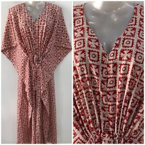 Red Shade Block Boho Print Cotton Maternity Nursing Kaftan