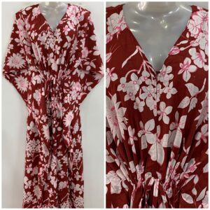 Mehroon Shade White flower Bunch Print Cotton Maternity Nursing Kaftan