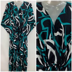 Black shade Seagreen-White Abstract Print Cotton Maternity Nursing Kaftan