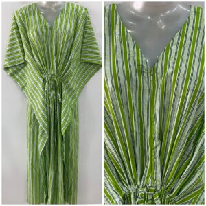 Light Green Vertical Lining Print Cotton Maternity Nursing Kaftan