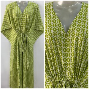 Light Green shade Geometrical Print Cotton Maternity Nursing Kaftan