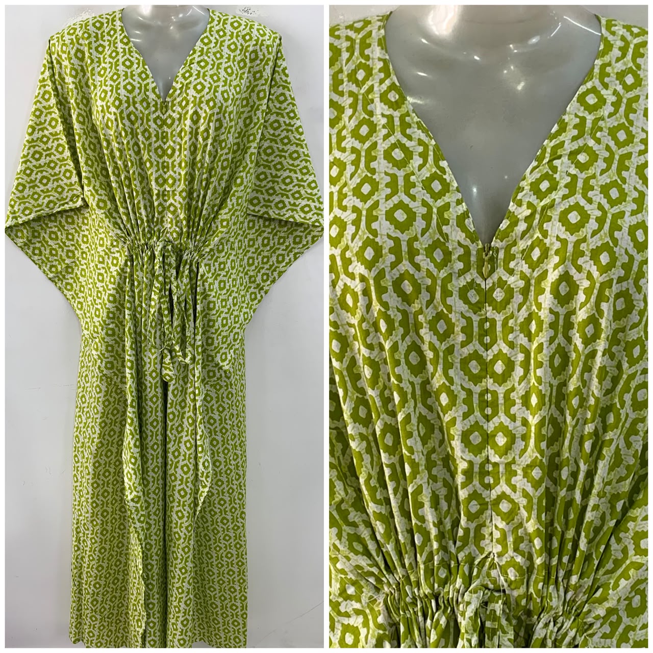 Light Green shade Geometrical Print Cotton Maternity Nursing Kaftan