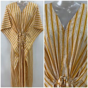Yellow shade Vertical Lining Print Cotton Maternity Nursing Kaftan
