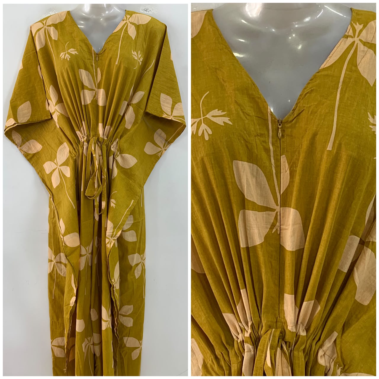 Mustard Brown shade Single flower Print Cotton Maternity Nursing Kaftan