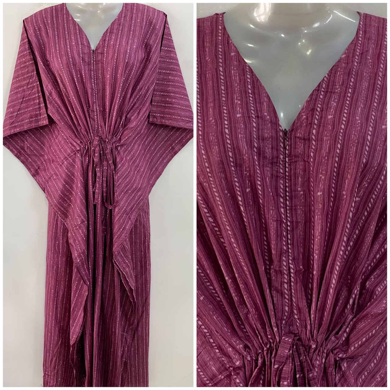 Purple shaded Lining Print Cotton Maternity Nursing Kaftan
