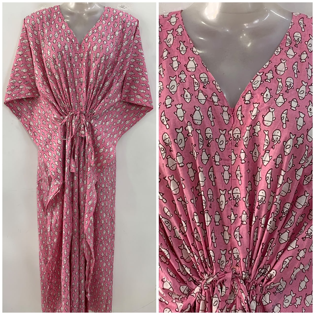 Light Pink shade Fishy Print Cotton Maternity Nursing Kaftan